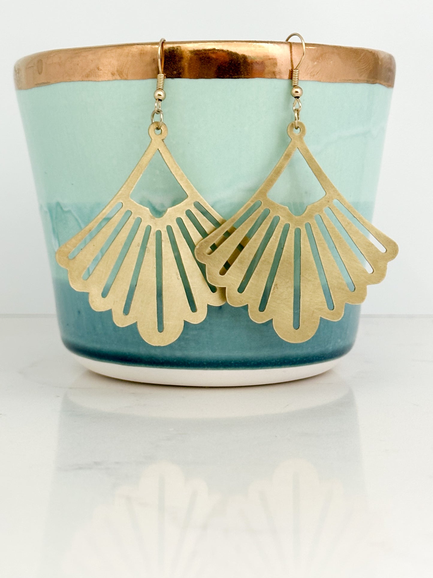 Brushed Brass Fan Earrings