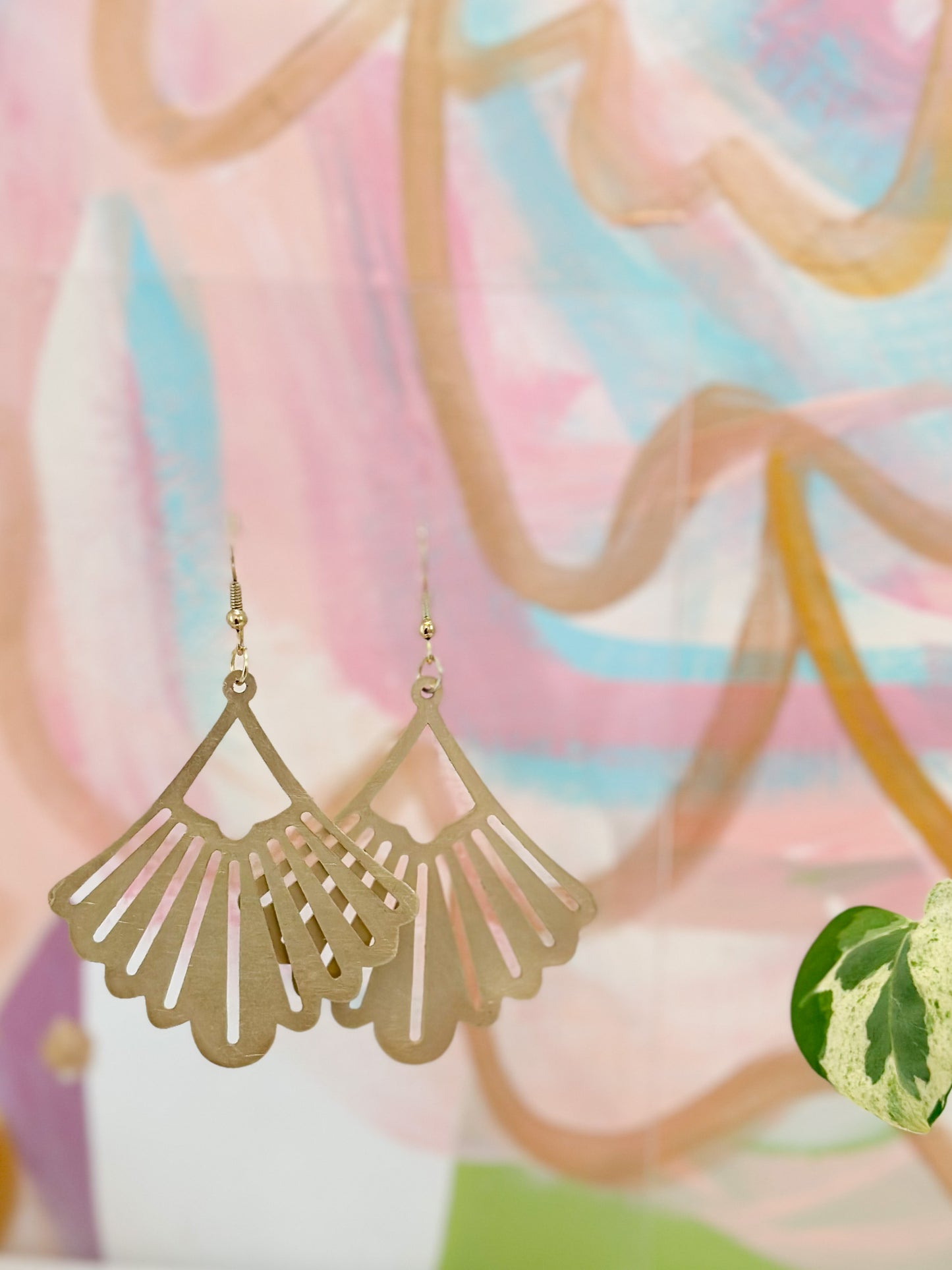 Brushed Brass Fan Earrings