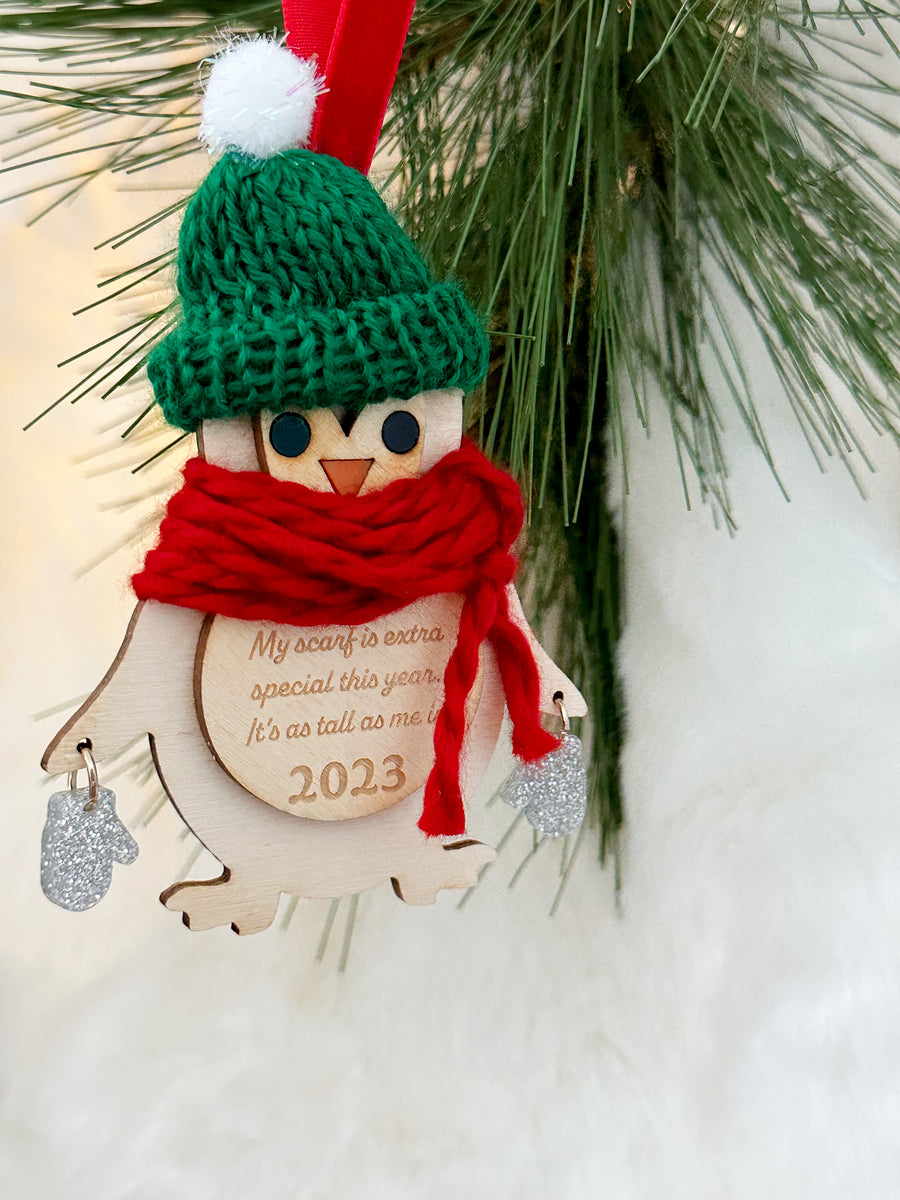 Child Height Snowman Scarf Keepsake Laser Engraved Wood Christmas