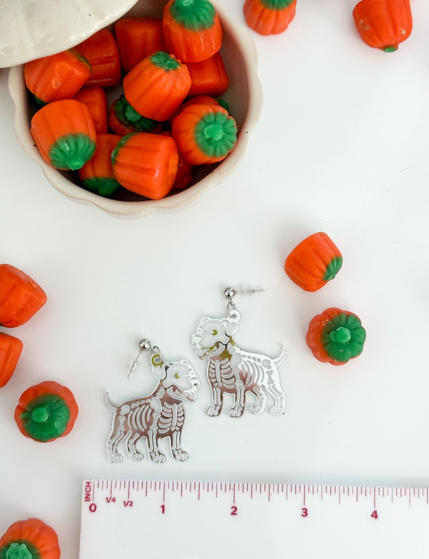 Dog Skeleton Earrings – Silver Mirrored
