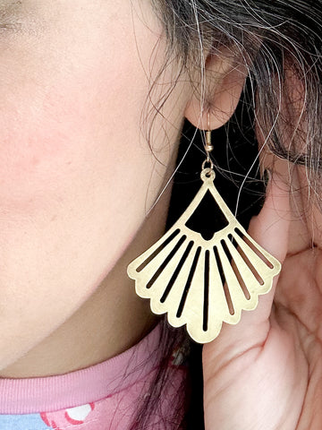 Brushed Brass Fan Earrings